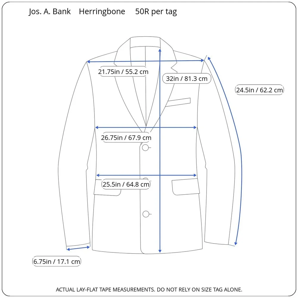 Jos A Bank‎ Gordon Wool Blazer Mens 50R Brown Herringbone Signature Sport Coat
